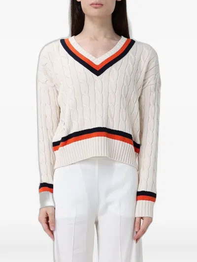 Ralph Lauren Cable-knit V-neck Sweater In White