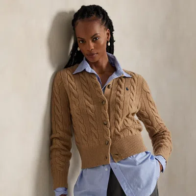 Polo Ralph Lauren Cable-knit Wool-cashmere Cardigan In Collection Camel Melange In Brown