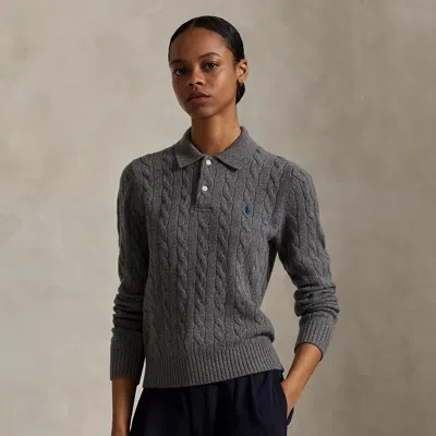 Polo Ralph Lauren Cable-knit Wool-cashmere Polo Sweater In Flannel Grey Heather In Gray