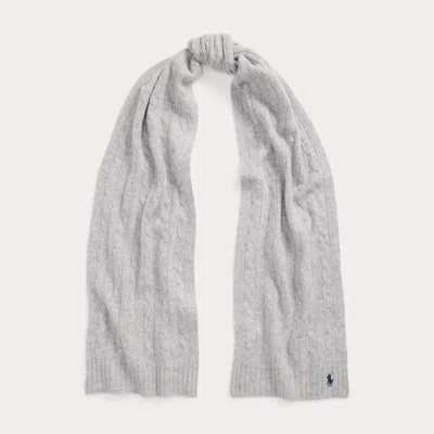 Ralph Lauren Cable-knit Wool-cashmere Scarf In Soft Grey In Gray