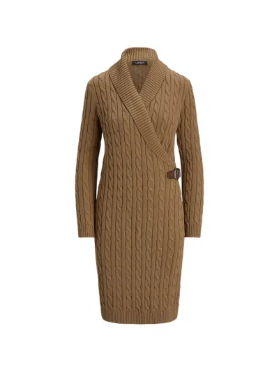Ralph Lauren Cable-knit Wrap Dress In Brown