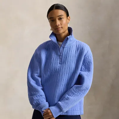 Ralph Lauren Cable-quilted Quarter-zip In Blue Mist In Brown