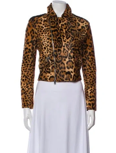Pre-owned Ralph Lauren Calf Hair Animal Print Faux Fur Jacket In Brown