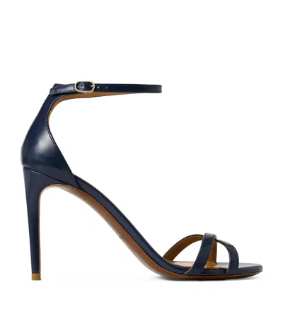 Ralph Lauren Calf Leather Perrin Heeled Sandals 95 In Blue