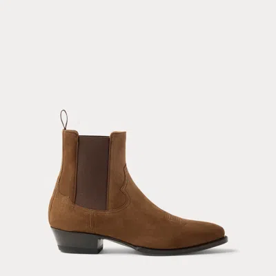 Ralph Lauren Calf-suede Chelsea Western Boot In Brown