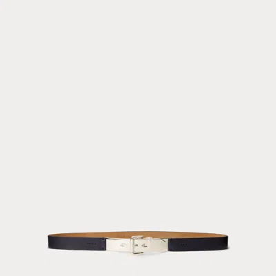 Ralph Lauren Calfskin Letter-opener Skinny Belt In Lux Navy In Blue