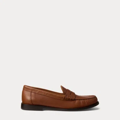 Ralph Lauren Calfskin Penny Loafer In Cuoio