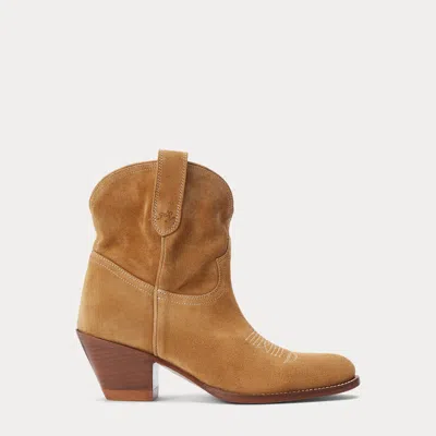 Polo Ralph Lauren Calfskin Suede Western Boot In Caramel In Brown