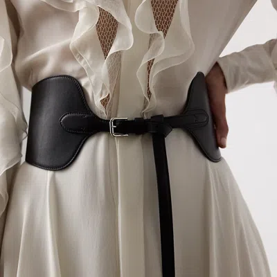Ralph Lauren Calfskin Wide Corset Belt In Black