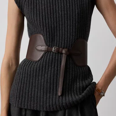 Ralph Lauren Calfskin Wide Corset Belt In Brown