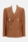Ralph Lauren Leather Double-breasted Blazer In Brown
