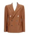 Ralph Lauren Leather Double-breasted Blazer In Brown