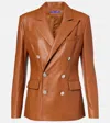 Ralph Lauren Leather Double-breasted Blazer In Brown