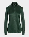 Ralph Lauren Cameron Satin Long-sleeve Shirt In Green