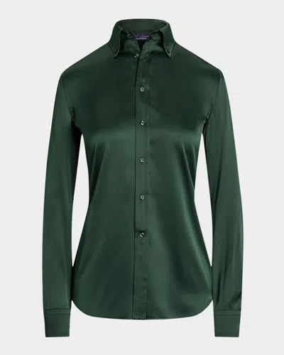 Ralph Lauren Cameron Satin Long-sleeve Shirt In Green