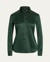 Ralph Lauren Cameron Satin Long-sleeve Shirt In Green