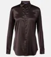 Ralph Lauren Cameron Silk-blend Charmeuse Shirt In Brown