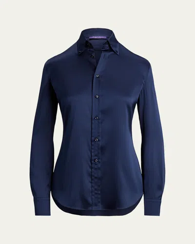 Ralph Lauren Cameron Silk Button-down Shirt In Blue