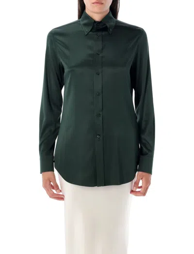 Ralph Lauren Cameron Straight Fit Silk Shirt In Green