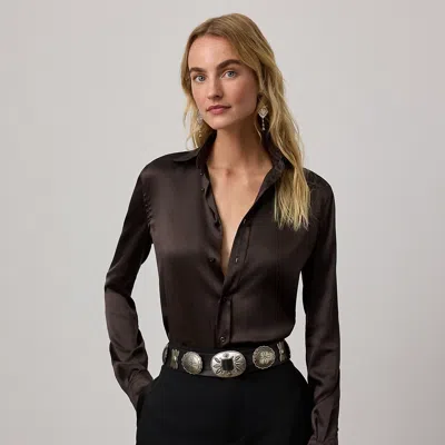 Ralph Lauren Cameron Straight Fit Silk Shirt In Brown