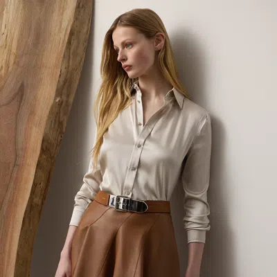 Ralph Lauren Cameron Straight Fit Silk Shirt In Brown