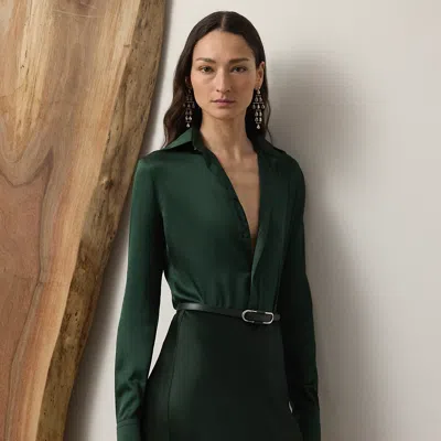 Ralph Lauren Cameron Straight Fit Silk Shirt In Green