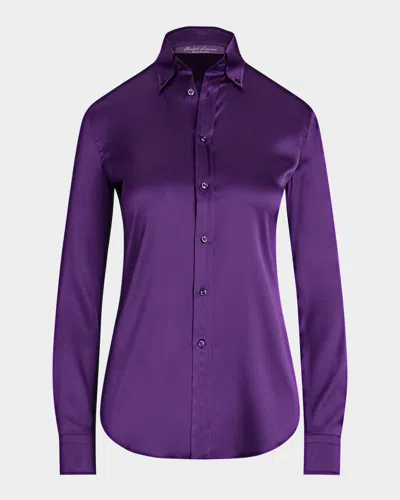 Polo Ralph Lauren Cameron Stretch-silk Button-down Shirt In Purple