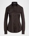 Ralph Lauren Cameron Stretch Silk Charmeuse Button-down Shirt In Brown