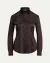 Ralph Lauren Cameron Stretch Silk Charmeuse Button-down Shirt In Brown