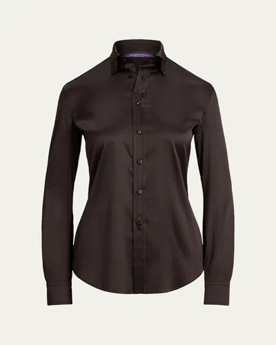 Ralph Lauren Cameron Stretch Silk Charmeuse Button-down Shirt In Brown