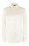 Ralph Lauren Cameron Stretch-silk Charmeuse Shirt In Off-white