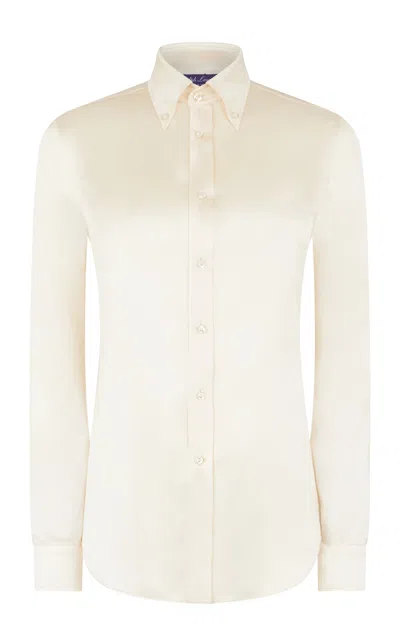 Ralph Lauren Cameron Stretch-silk Charmeuse Shirt In Off-white