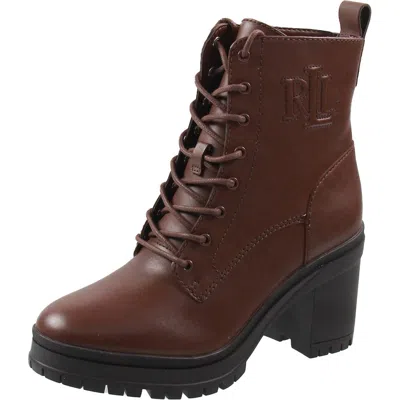 Ralph Lauren Cameron Womens Block Heel Leather Combat & Lace-up Boots In Brown
