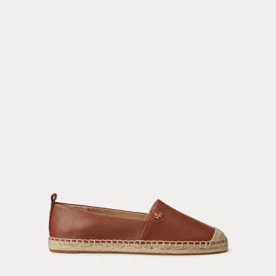 Ralph Lauren Cameryn Iv Tumbled Leather Espadrille In Deep Saddle Tan In Brown