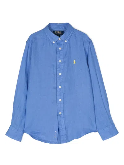 Ralph Lauren Camicia In Lino In Light Blue