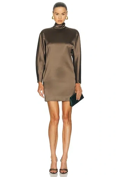 Ralph Lauren Turtleneck Long-sleeve Luxury Satin Mini Dress In Brown