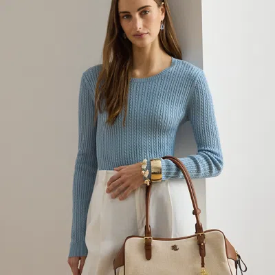 Ralph Lauren Canvas & Leather Large Marcy Zip Satchel In Natural/buff/lauren Tan