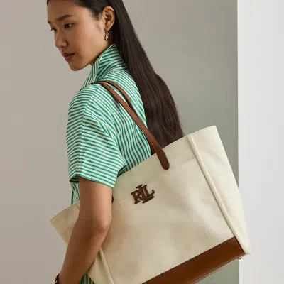 Ralph Lauren Canvas Large Cameryn Tote Bag In Natural/lauren Tan In White