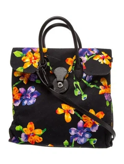 Pre-owned Ralph Lauren Canvas Top Handle Bag In Black