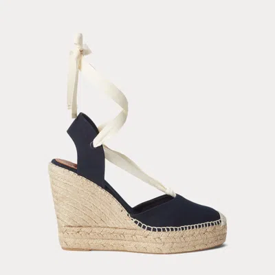 Polo Ralph Lauren Canvas Wedge Espadrille In Blu Notte In Blue
