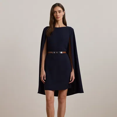 Ralph Lauren Cape Georgette Cocktail Dress In Blue