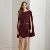 Ralph Lauren Cape Georgette Cocktail Dress In Burgundy
