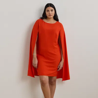 Ralph Lauren Cape Georgette Cocktail Dress In Bright Vermilion In Animal Print