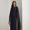 Ralph Lauren Cape Georgette Gown In Metallic