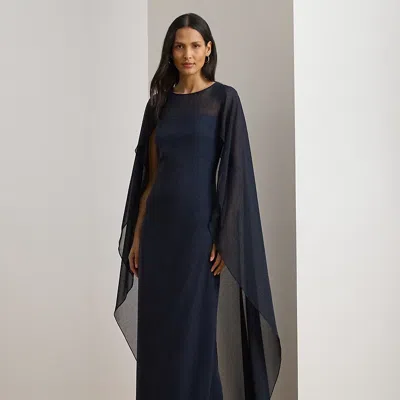 Ralph Lauren Cape Georgette Gown In Blue