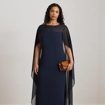 Ralph Lauren Cape Georgette Gown In Blue