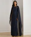 Ralph Lauren Cape Georgette Gown In Blue