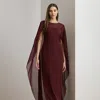 Ralph Lauren Cape Georgette Gown In Burgundy