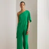 Ralph Lauren Cape Georgette One-shoulder Jumpsuit In Green