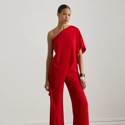 Ralph Lauren Cape Georgette One-shoulder Jumpsuit In Red